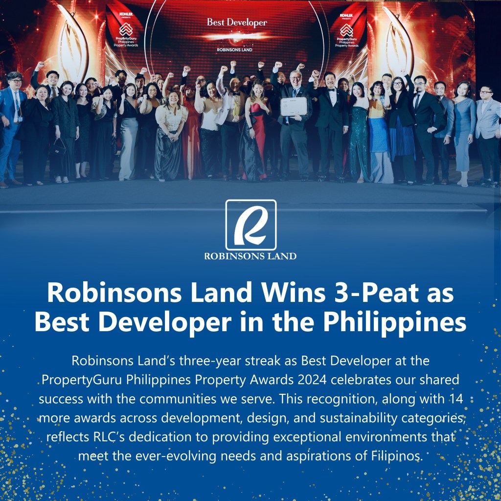 Robinsons Land wins Best Developer for the third consecutive year at the PropertyGuru Philippines Property Awards&nbsp;2024